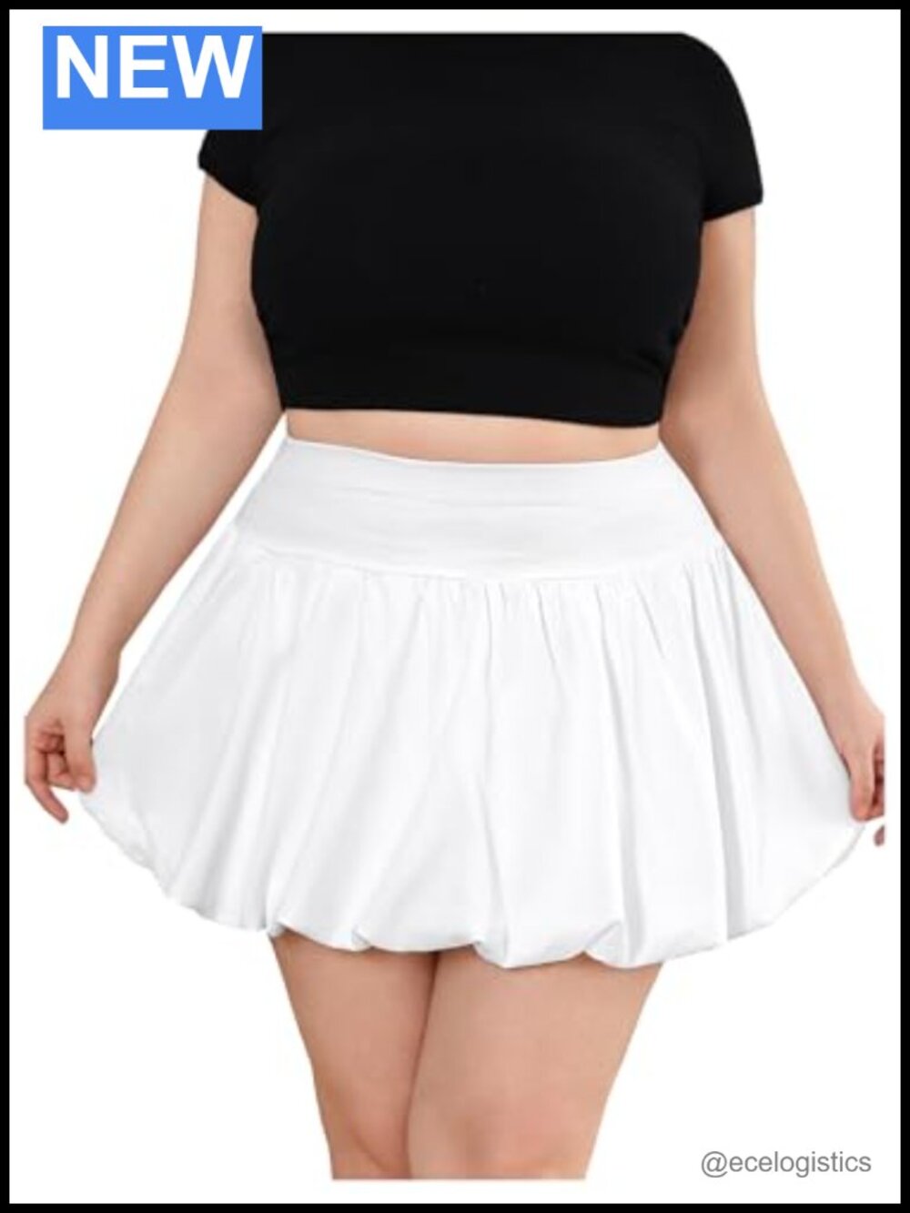 Plus Size Ruffle High Waisted Mini Bubble Skirt Polyester Spring Summer